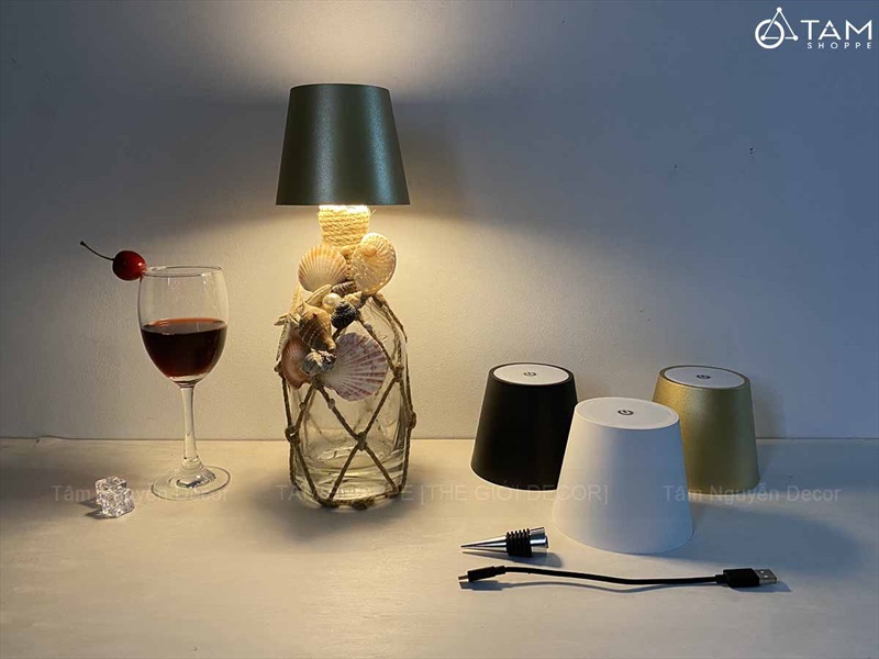 Đèn bàn chụp gắn chai rượu cảm ứng [3 Màu - 3 Chế độ đèn] 11x9cm LED-KHAC-03
